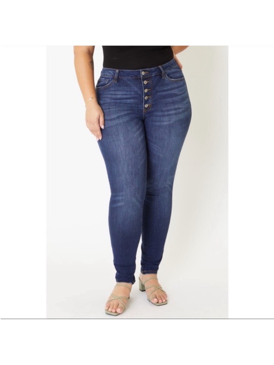 Denim - Dark Blue High-Rise Button-Fly Skinny Jeans - Women
